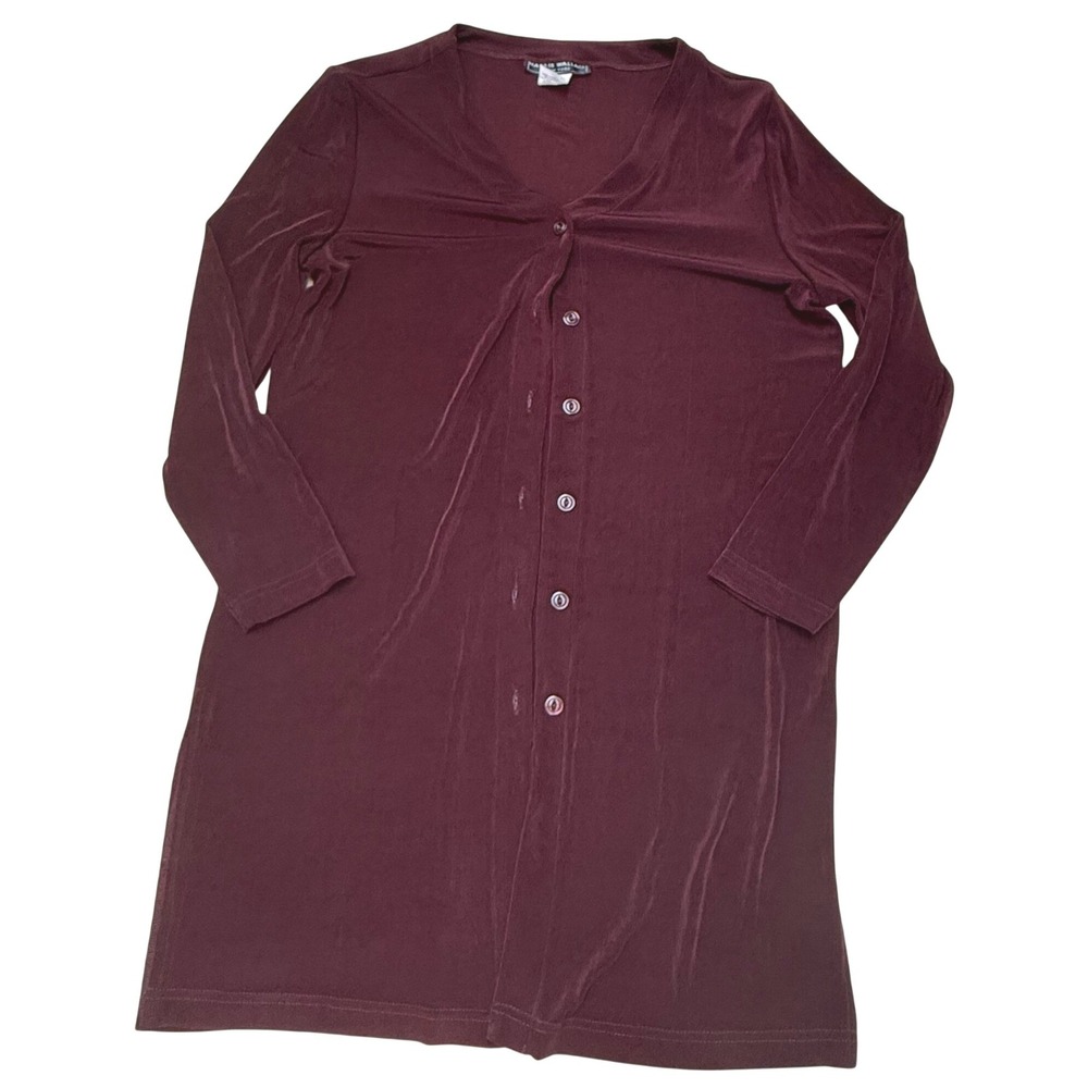 Harris Wallace New York Burgundy Button Midi Length Cardigan Top Size M